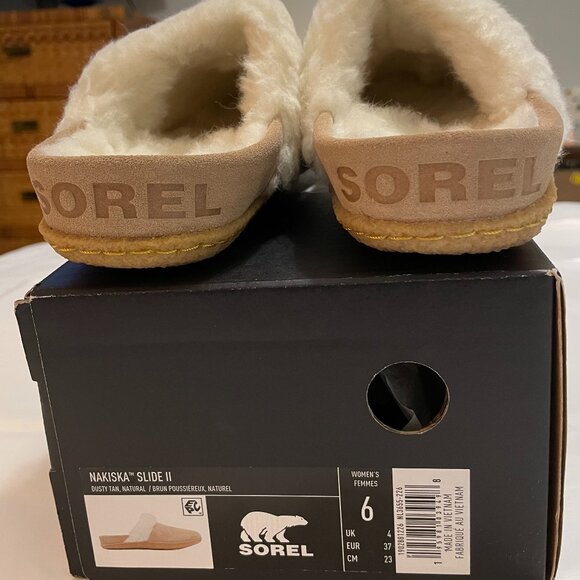 SOREL Nakiska II Faux Shearling Lined Slide Slipper in Dusty Tan/Natural Size 6 - Picture 9 of 10